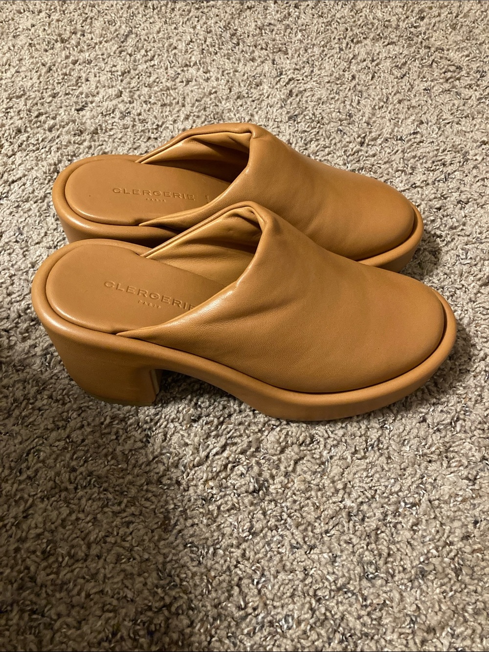 Clergerie Paris Dorice Lambskin Leather Mules in Camel